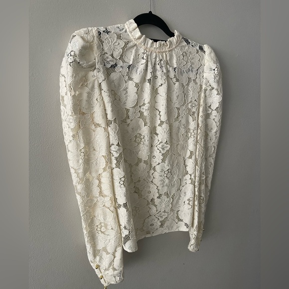 WAYF Emma Puff Sleeve Lace Top Ivory XS - Picture 2 of 11